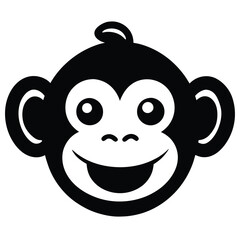 A simple monkey face with minimal details, round ears, and a smile, vector style.