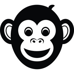 A simple monkey face with minimal details, round ears, and a smile, vector style.