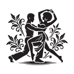 Kizomba Silhouette Vector Illustration, Solid White Background.