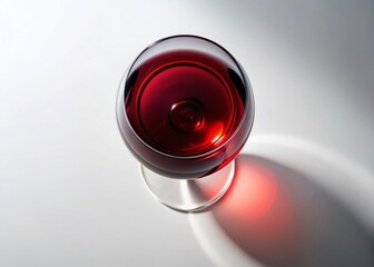 Aerial View: Glass of Red Wine on White Background - Elegant Still Life Photography