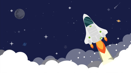 Fototapeta premium Rocket flying over cloud,Rocket launch. Business startup concept. 