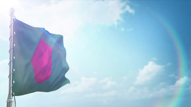 Seamless Loop Of Bangladesh Flag front view In sunset blue sky