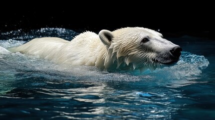 A polar bear swimming gracefully in clear blue water.