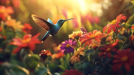 Hummingbird in a Sunlit Garden: A Moment of Serenity