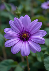 Obraz premium Beautiful purple flower, serene garden mood, detailed petals, natural green background 