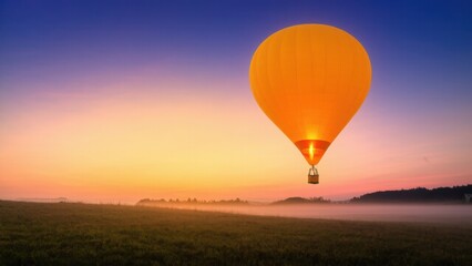 Obraz premium Giant hot air balloon shaped like a glowing light bulb floats high above, symbolizing innovation and the power of ideas lifting the world
