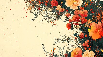 Vibrant florals positioned in a radial design on a smooth cream surface