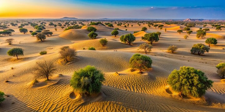 Aerial View of Barren Trees in the Bikaner Desert, Rajasthan, India