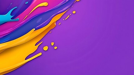 Abstract Colorful Paint Splashes on Purple Background
