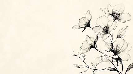 A minimalist depiction of flowers sketched on a neutral cream surface