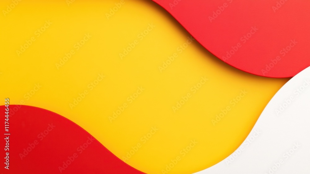Poster a vibrant abstract design featuring flowing shapes in red, yellow, and white, creating a dynamic vis