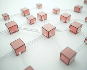 Abstract network technology with interconnected cubes and lines in a modern design.