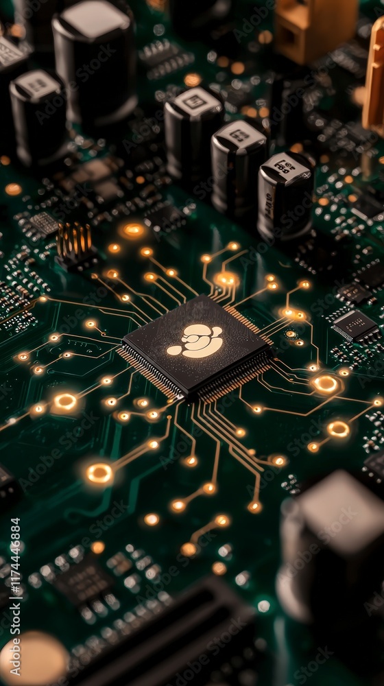 Poster futuristic microchip technology user data network