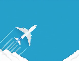 Fototapeta premium 青い背景のシンプルな飛行機のイラスト