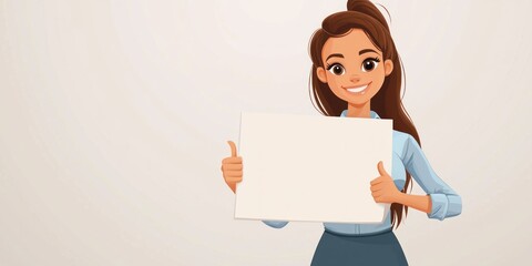 Fototapeta premium Smiling Woman Holding Blank White Sign