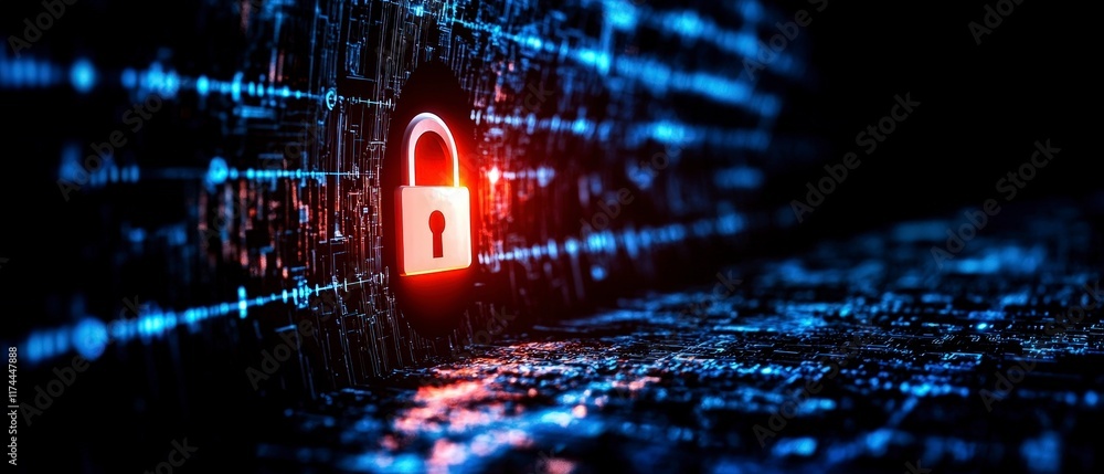 Poster futuristic digital security cyber lock network protection data privacy