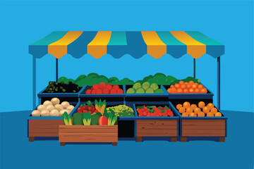 A vibrant farmers market stand overflowing with an abundance of fresh fruits and vegetables.