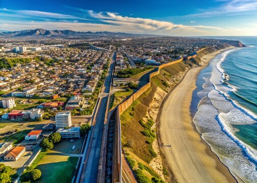 Aerial View of San Diego-Tijuana Border, California & Mexico Skyline