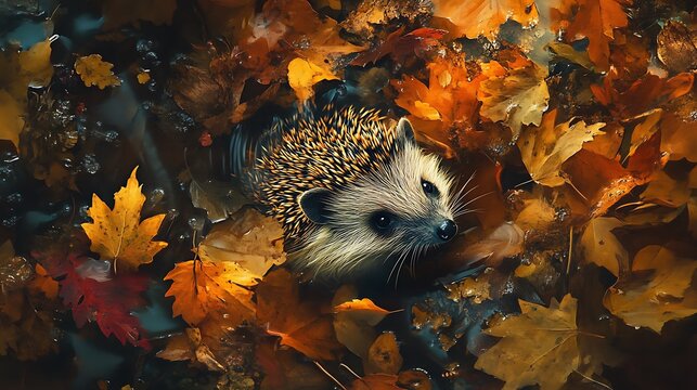 Autumnal Hedgehog Amidst Fallen Leaves