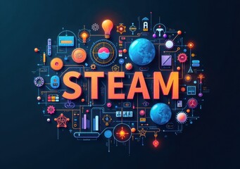 Creative representation of STEAM concepts with vibrant illustrations and icons