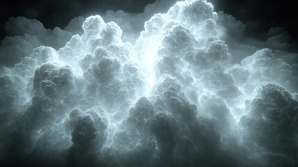 Imposing storm clouds form a dark, menacing wall over a narrow beach