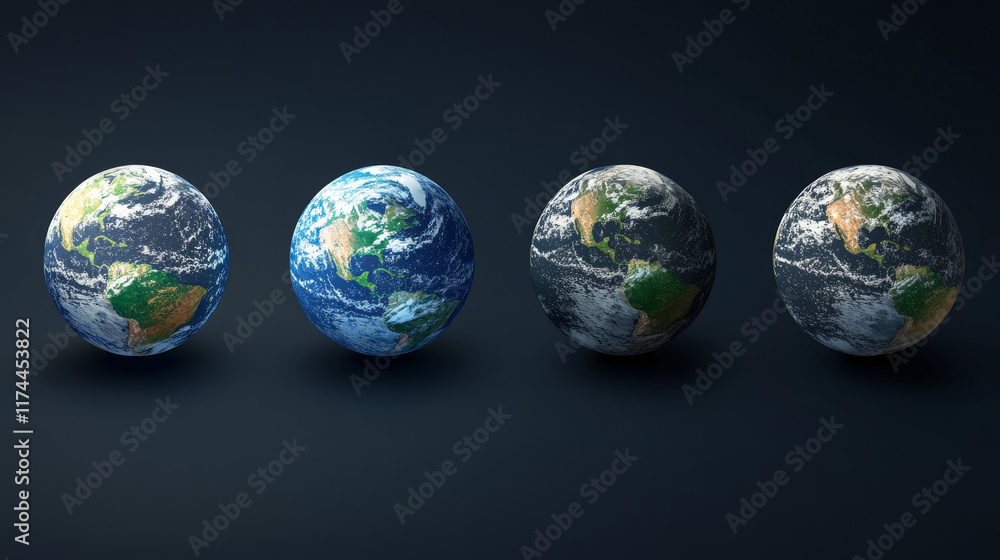 Aufkleber earth planet cartoon 3d turnaround animation sprite sheet. isolated globe model with oceans, mainlan