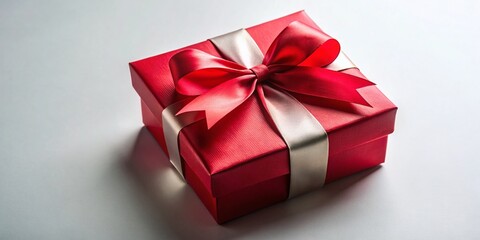 Aerial View: Red Gift Box with Bow on White Background - Perfect for Holiday Marketing