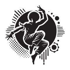 Krumping Silhouette Vector Illustration, Solid White Background.
