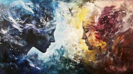Fototapeta premium Dual Souls: A Surreal Abstract Painting of Opposing Forces