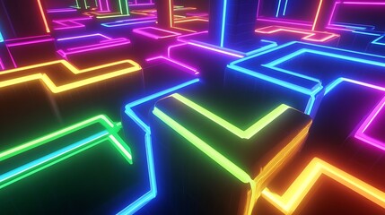 Abstract Neon Maze Colorful Glowing Lines