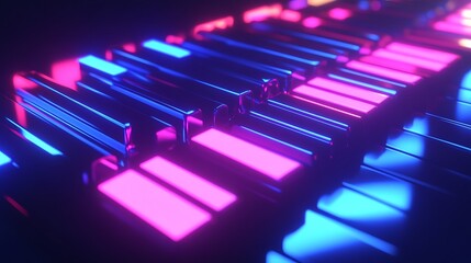 Obraz premium Abstract Neon Lights Glowing Rectangular Blocks Pattern