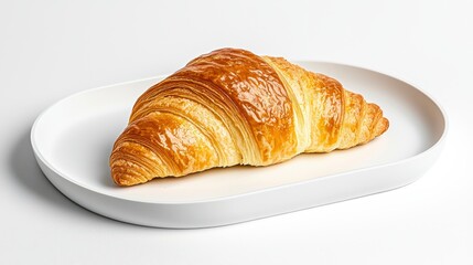Freshly Baked Croissant on Elegant White Plate Ready to Enjoy