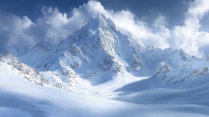 Obraz premium Majestically Rising Snow-Capped Peak: A Breathtaking Digital Painting in a Realistic Style. AI Generated