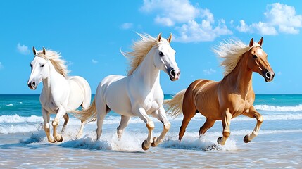 Horses Galloping on the Beach with Calming Waves