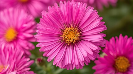 Obraz premium of a pink aster flower, highlighting the star-like shape and vibrant color. | Aster 