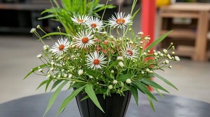 of white aster flowers in a wedding arrangement, highlighting the elegant and star-like blooms. | Aster 