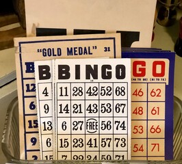 Old antique bingo cards on display