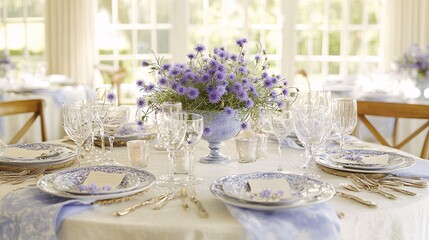 Fototapeta premium of aster flowers used in a table centerpiece, highlighting their decorative and star-like form. | Aster 