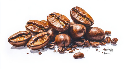 Obraz premium 3D coffee beans set isolated on white background. Vector realistic illustration of brown roasted grain for espresso or cappuccino drink, cafe or shop menu design elements, bitter arabica beverage