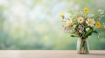 Fresh Wildflowers in a Glass Jar on a Wooden Table