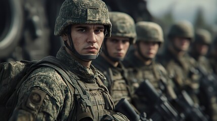 Fototapeta premium Close-up of soldiers in camouflage uniforms
