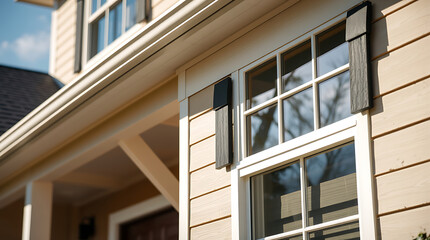 Fototapeta premium Exterior of House with Multi-Pane Window and Shutters