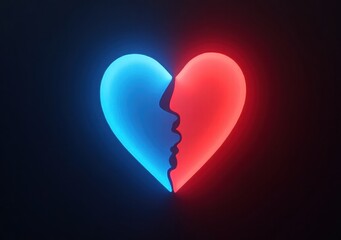 Colorful heart symbol representing love and unity with profiles merging together