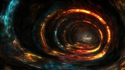 Abstract spiral tunnel with futuristic glowing edges in a dark atmosphere