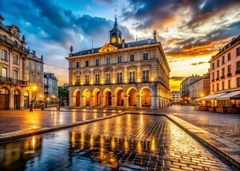 Fototapeta premium Bayonne Town Hall, Evening Golden Hour, France - Architectural Photography