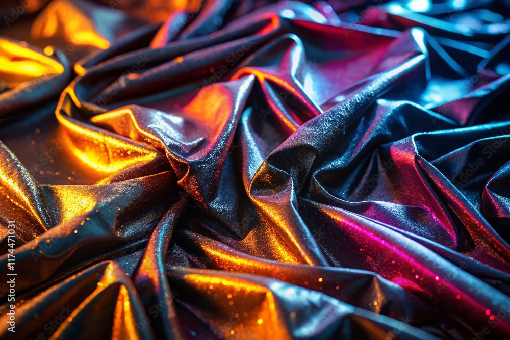Poster black crumpled fabric with shiny splashes - abstract texture background