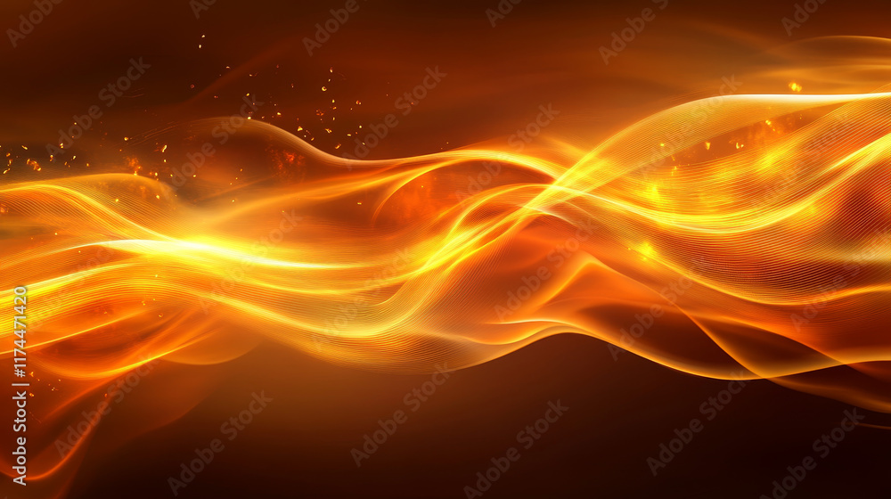 Poster sparks in motion with blur and bokeh, speed light effect. flare with golden lines perspective view. 
