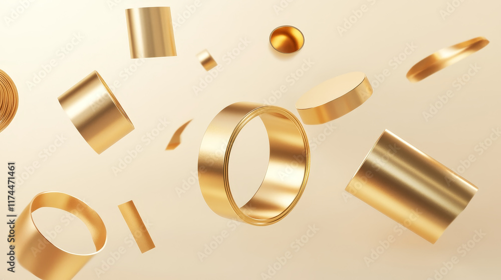 Aufkleber isolated abstract geometric gold 3d shape vector object. realistic golden cylinder and ring element 