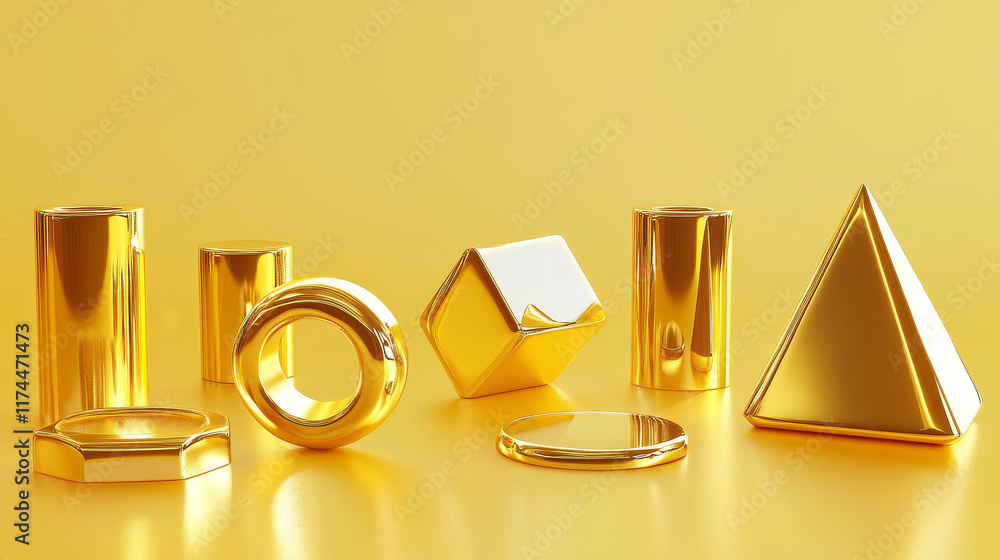 Aufkleber isolated abstract geometric gold 3d shape vector object. realistic golden cylinder and ring element 