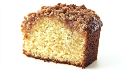 A slice of crumb cake showcasing its moist interior and crumb topping.